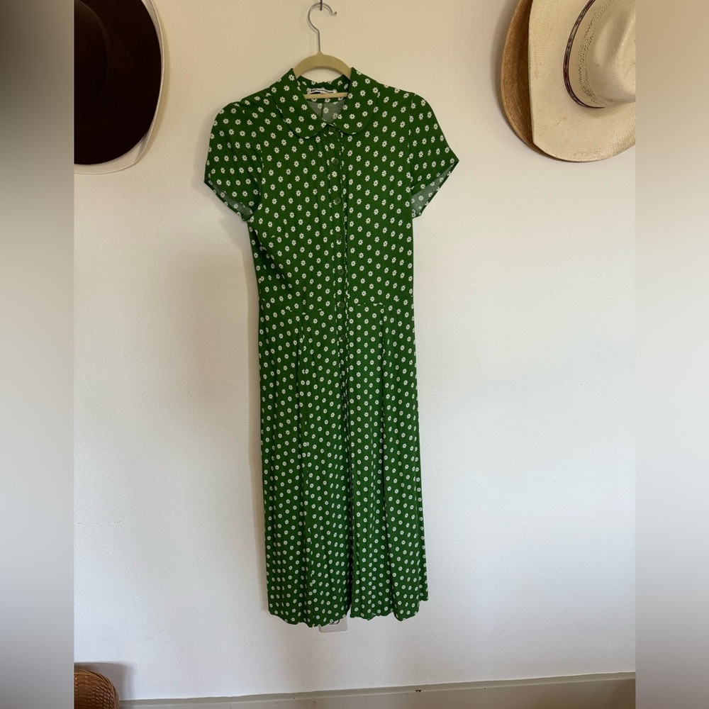 Reformation Green Polka Dot Midi Dress